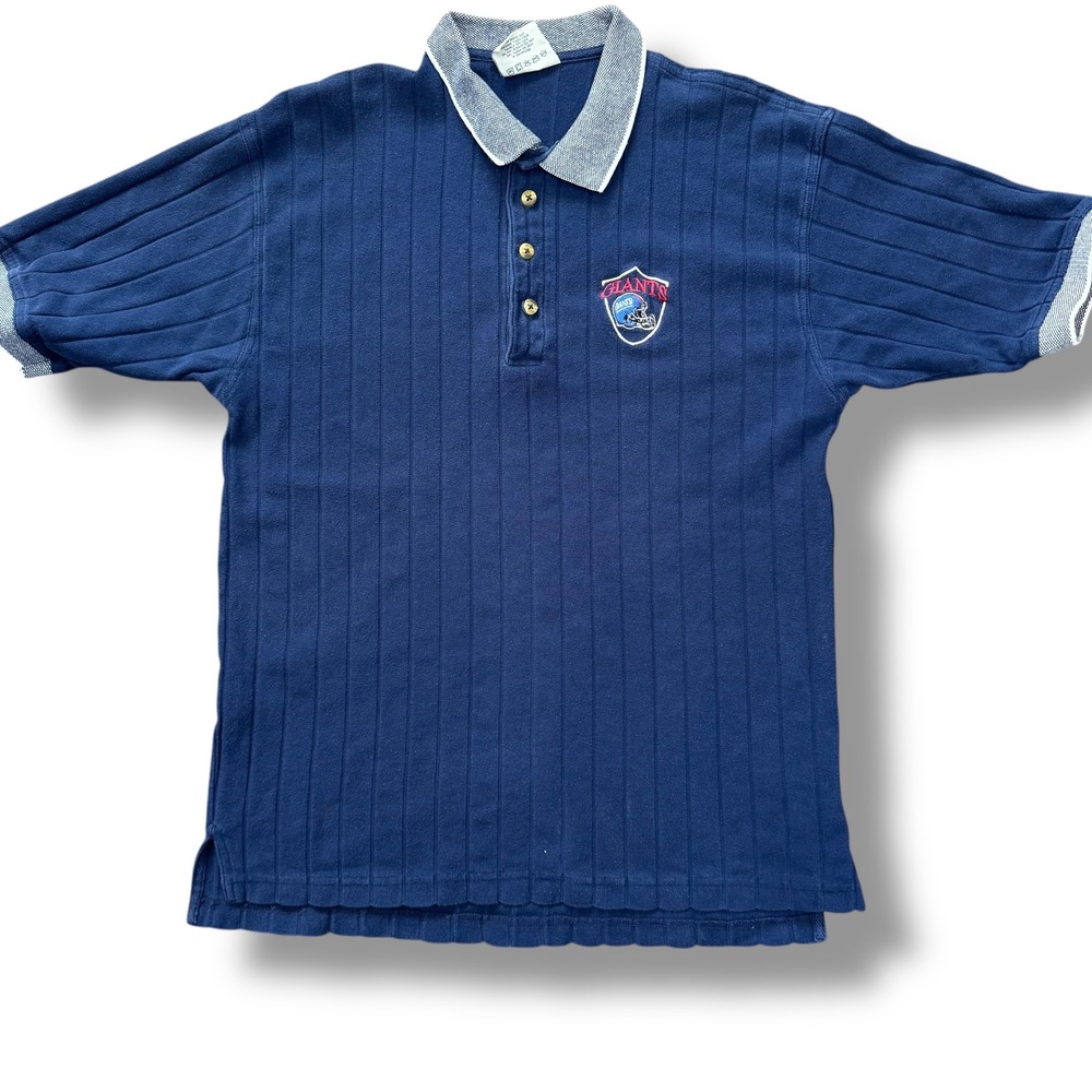 Vintage Lee Sport Giants Rugby Polo Shirt Navy Ribbed‎ Knit XL 90s Nutmeg Mills